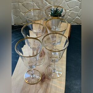 TIFFIN FRANCISCAN | Set of 6 | Vintage Optic Crystal Water Goblets w/ Gold Trim